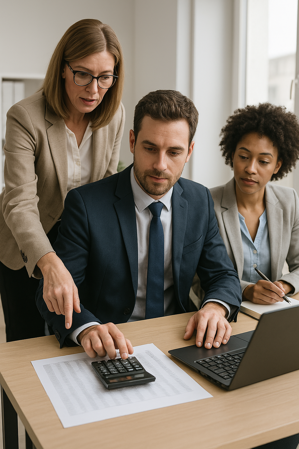 Accounting professionals analyzing data